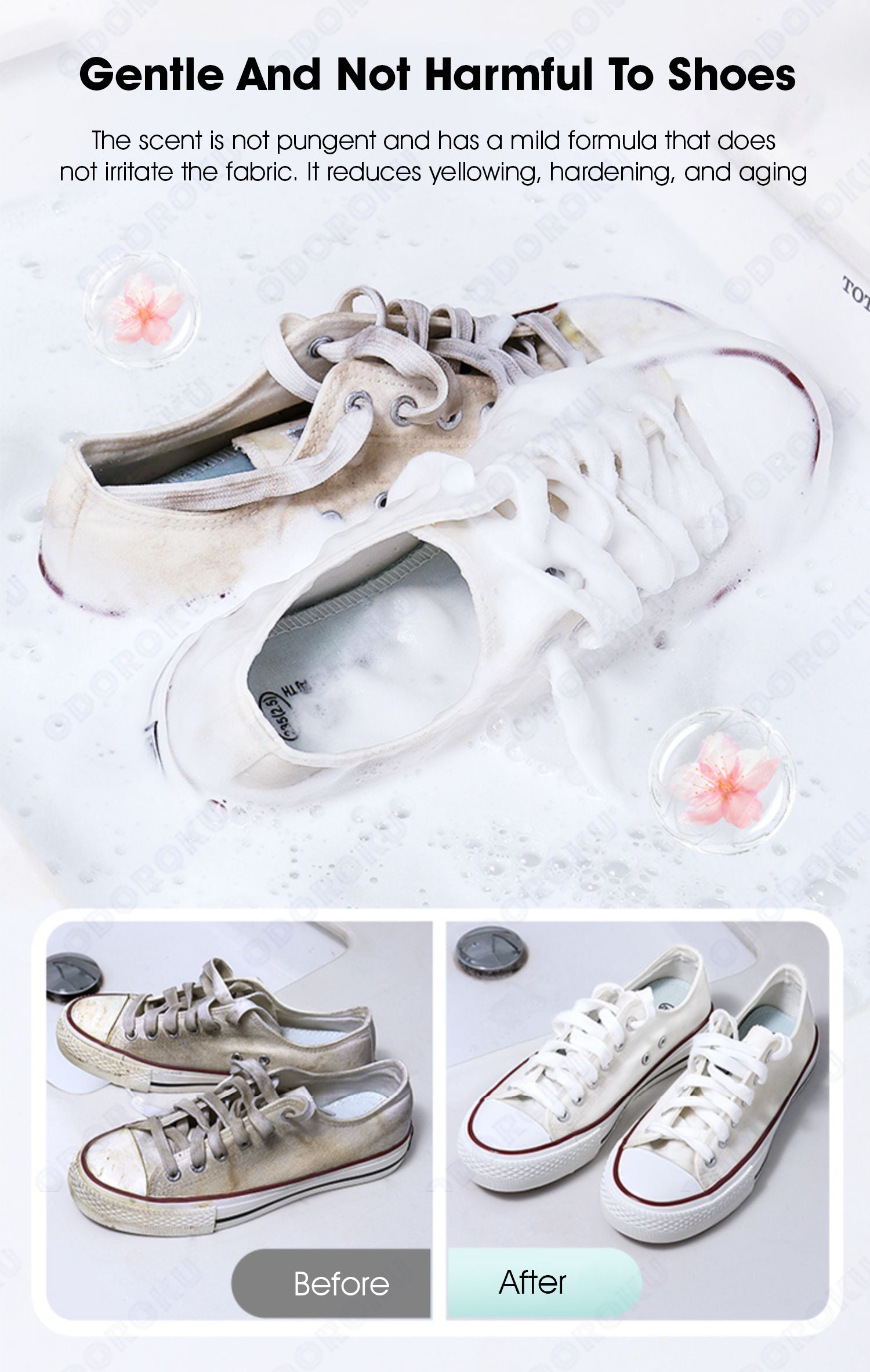 ODOROKU White Shoes Cleaner Foam Sneaker Whitener 400ml Removes Stain Whiten Shoes Sport Shoe Whitener Sneaker Cleaner Waterproof Shoe Spray Removes Yellow Stain - ODOROKU