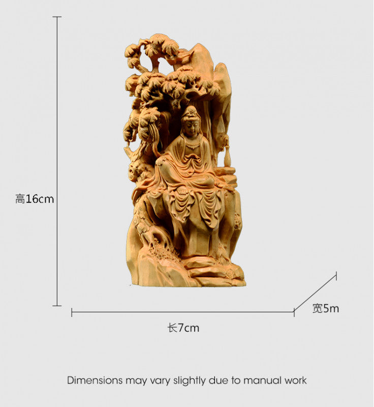 ODOROKU Yellow Box Wood Buddha and Bodhisattva Statue Hand Carved Yellow Wood Statue Standing Sitting Sculpture Handmade Figurine - ODOROKU