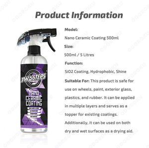 ODOROKU x Two Steps Detailing Nano Ceramic Coating 500ml / 5 Litre Eco Refill SiO2 Infused Ultra Hydrophobic Coating Polishing Paint Showroom Shine Rapid Ceramic Paint Sealant Spray - ODOROKU