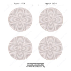 ODOROKU Set of 4 Nordic Style Round Braided Placemat Trivet Cotton Yarn Placemats Thread Weave Heat Resistant Non-Slip Pads Set Table Mat for Kitchen - ODOROKU