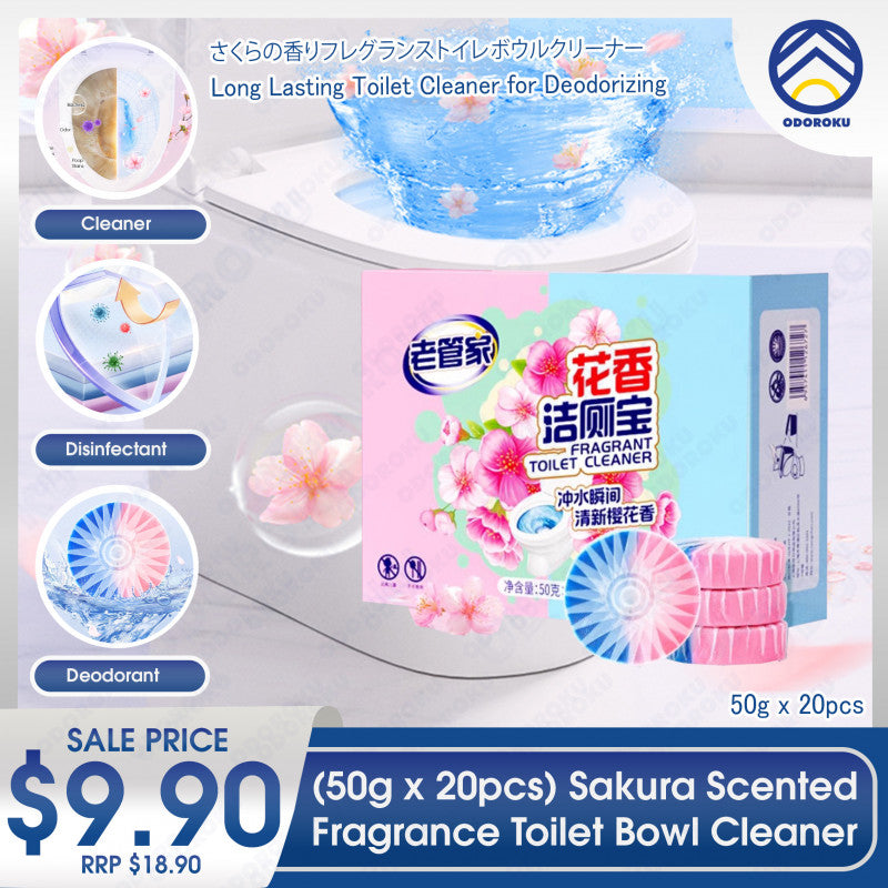 ODOROKU 50g x 20pcs Sakura Scented Fragrance Toilet Bowl Cleaner 99% Anti Bacteria Long Lasting Deodorizing Disinfecting Toilet Cleaner Tablet Flush Cleaner Removes Urine Poop Stain Odor - ODOROKU