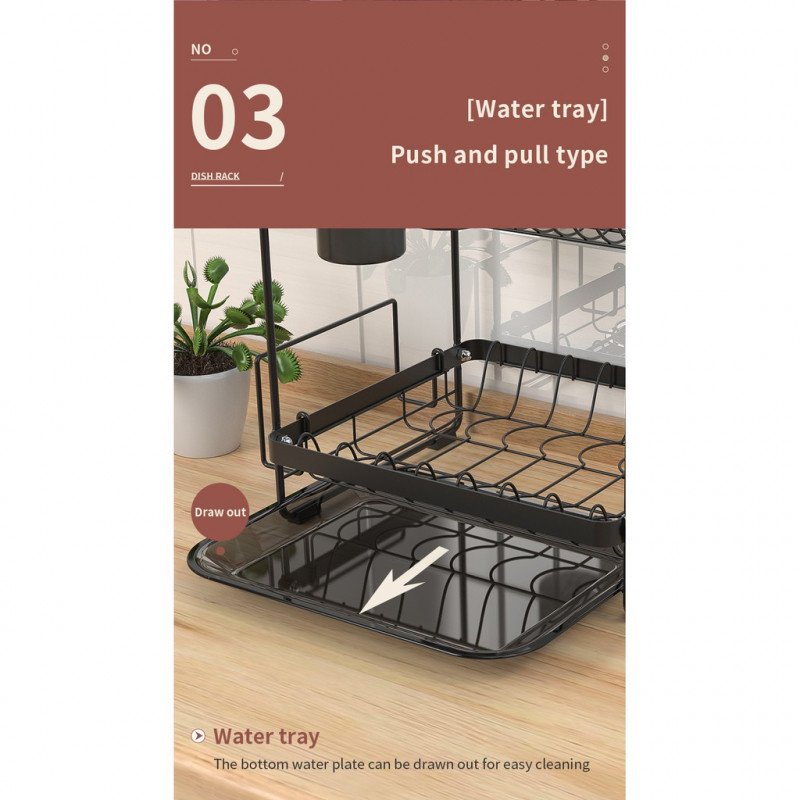 ODOROKU 2 Tier Dish Rack 201 Stainless Steel with Wooden Handle with Utensil Holder and Cutting Board Holder - ODOROKU