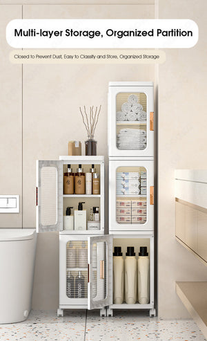 ODOROKU Foldable & Stackable Slim Storage Premium Cabinet with Wheels Adjustable Shelving Divider Plastic Storage Drawers Kitchen Organizer Shelf Rack Plastic Foldable Storage Box for Collapsible Room Clothes Organizers and Storage Wheeled Storage Rack - ODOROKU