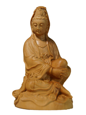 ODOROKU Yellow Box Wood Buddha and Bodhisattva Statue Hand Carved Yellow Wood Statue Standing Sitting Sculpture Handmade Figurine - ODOROKU