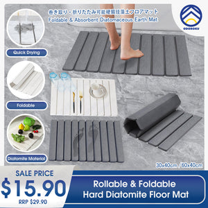 ODOROKU Rollable & Foldable Hard Diatomite Floor Mat Diatomaceous Earth Bath Mat Fast Absorbing Non-Slip Diatom Hard Bathroom Mat - ODOROKU