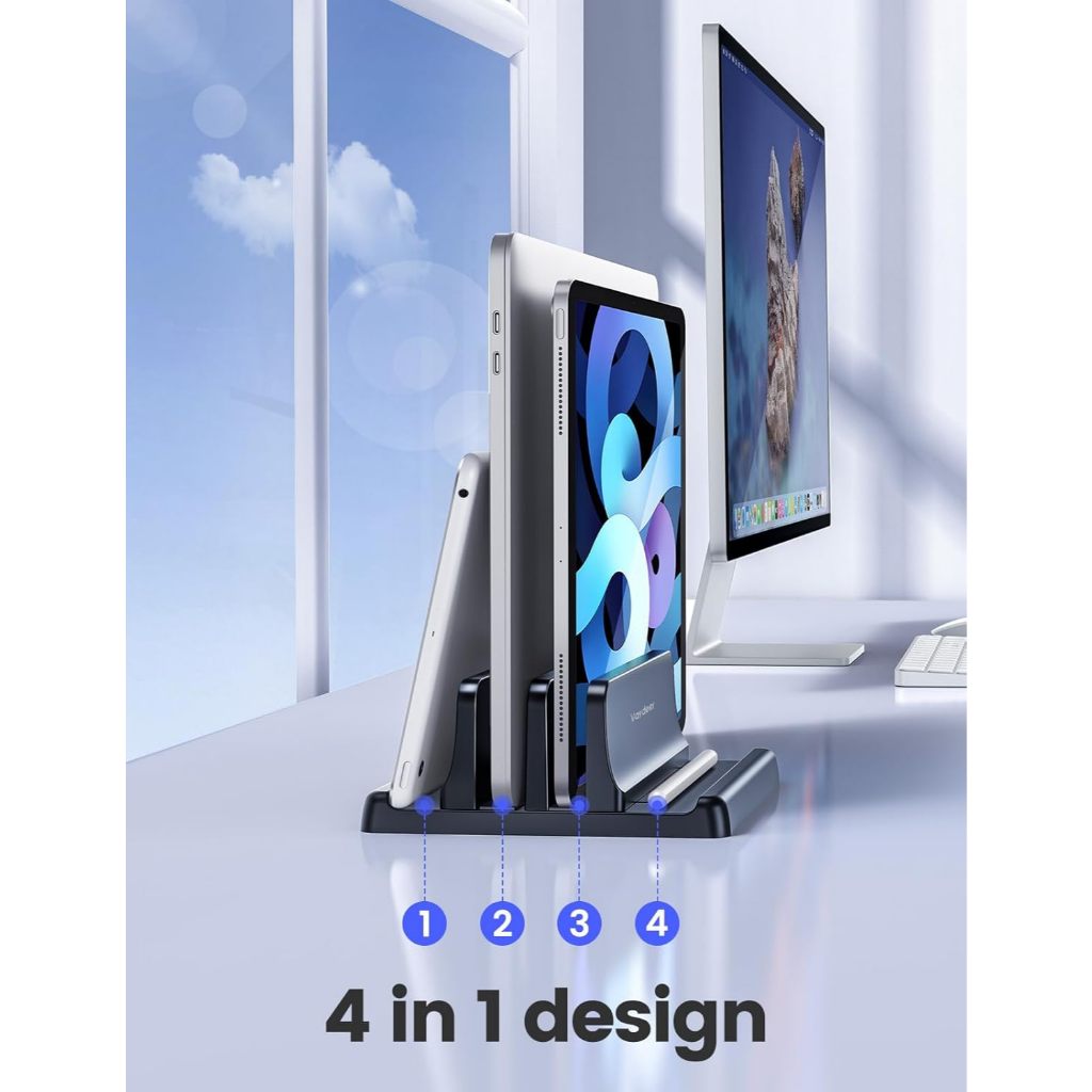 ODOROKU 4 in 1 Adjustable Vertical Laptop Stand Holder Double Triple Vertical Laptop Stand Supports Laptops Tablet Black