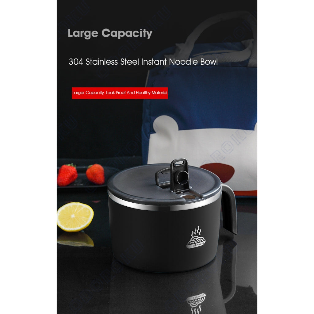 ODOROKU 304 Stainless Steel Ramen Noodles Maker Bowl with Lid and Drain Hole 1350ml Food Grade BPA Free Instant Ramen