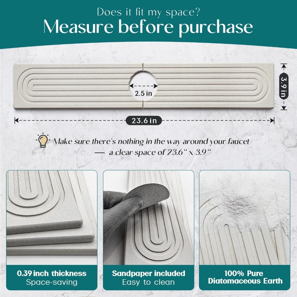ODOROKU Quick Dry Absorbent Diatomite Sink Faucet Mat Kitchen Fast Drying Stone Tray Sink Splash Guard Anti Skid - ODOROKU
