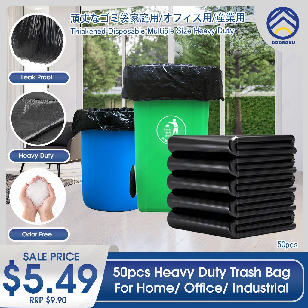 ODOROKU 50pcs Heavy Duty Trash Bag Garbage Bag Plastic Bag Rubbish Bag Bin Bag Thickened Disposable Multiple Size Heavy