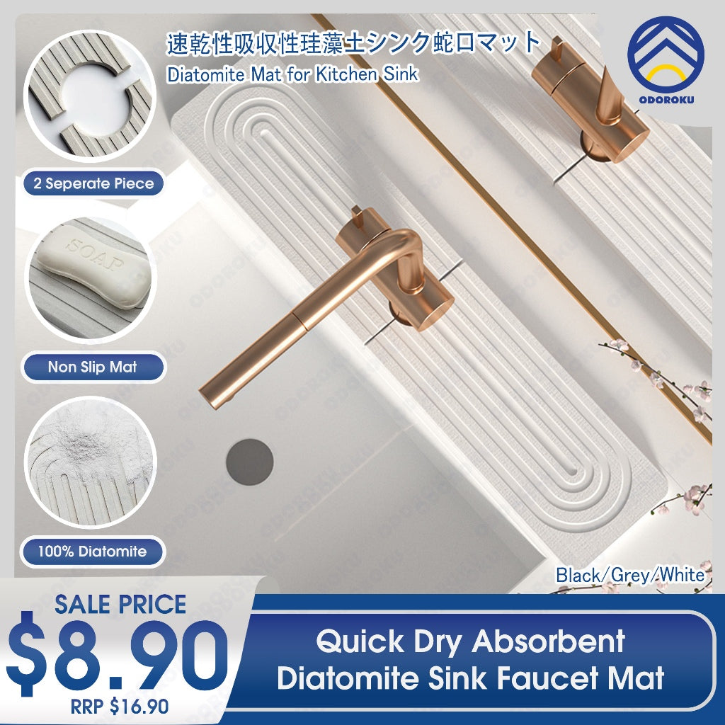 ODOROKU Quick Dry Absorbent Diatomite Sink Faucet Mat Kitchen Fast Drying Stone Tray Sink Splash Guard Anti Skid - ODOROKU