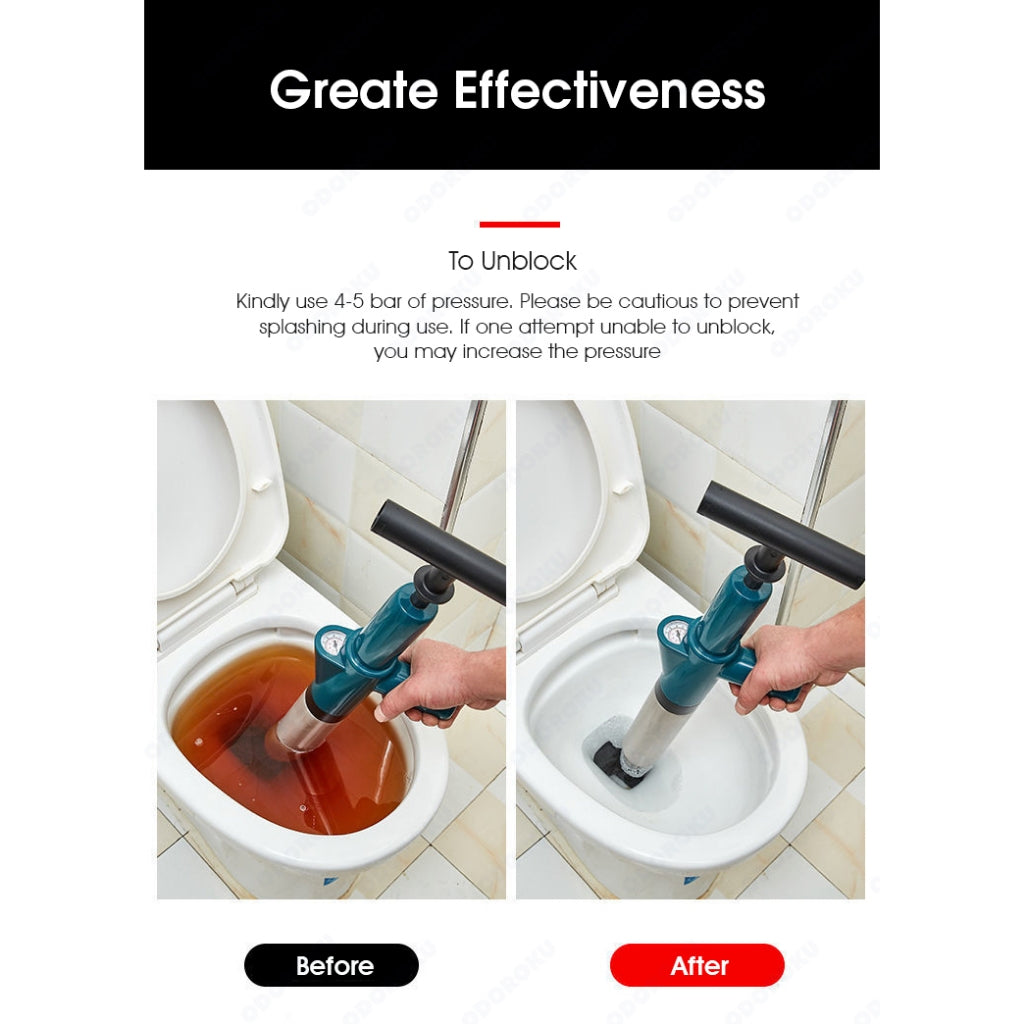 ODOROKU High Pressure Toilet Pump Air Blaster Toilet Plunger Unclogging Toilets, Drains, Sinks, Stainless Steel - ODOROKU