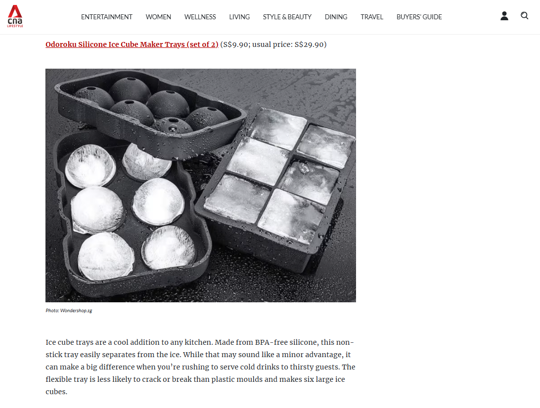 ODOROKU Silicone Ice Cube Maker Trays: Featured on CNA Lifestyle - ODOROKU