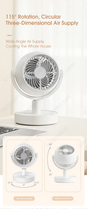 ODOROKU Whole Room Air Circulation Fan Cordless 4000mAh Rechargeable Battery Oscillating Fan Adjustable Tilt Head 3 Speeds Table Fan for Home and Office White - ODOROKU