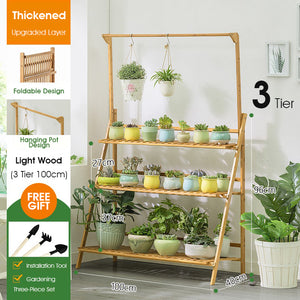 ODOROKU 3/4 Tier Bamboo Ladder Plant Stand Garden Rack Foldable Organizer Flower Display Shelf Rack for Home Patio Lawn Garden Balcony - ODOROKU