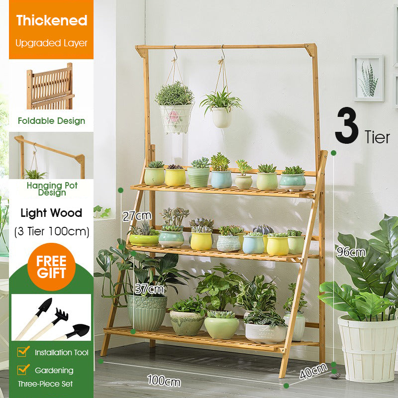 ODOROKU 3/4 Tier Bamboo Ladder Plant Stand Garden Rack Foldable Organizer Flower Display Shelf Rack for Home Patio Lawn Garden Balcony - ODOROKU