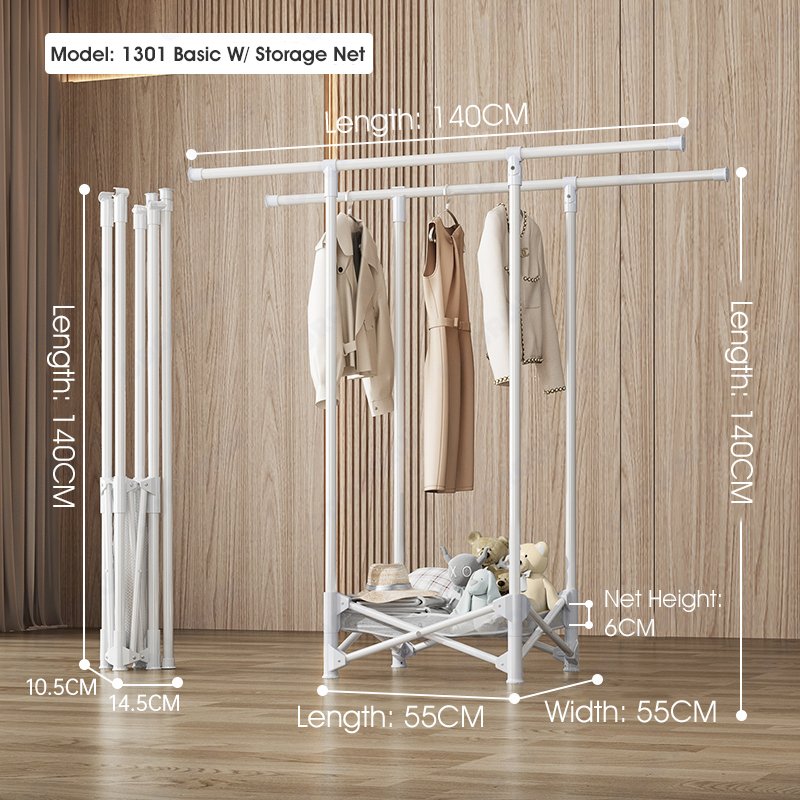 ODOROKU Foldable Free Standing White Clothes Clothes Laundry