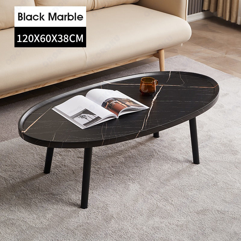 ODOROKU Round Coffee Table and Oval Table Set for Living Room Modern Coffee Table with Open Storage Marble Wood Tabletop & Sturdy Metal Legs Large Circle Coffee Table for Stylish Home - ODOROKU