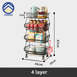 ODOROKU 2/3/4/5/6 Tiers Kitchen Basket Rack with Wheels Multipurpose Rack Storage Vegetable And Fruit Basket - ODOROKU