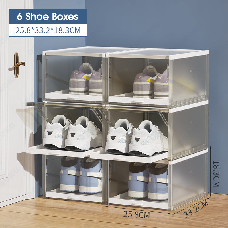 (Set of 3) ODOROKU Stackable Pull Out Drawer Shoe Storage Rack with Clear Door Shoe Stacking Drawer Box Transparent Plastic Storage Bins with Lids Shoe Storage Shoe Organizer Shoe Box Sneaker Storage - ODOROKU