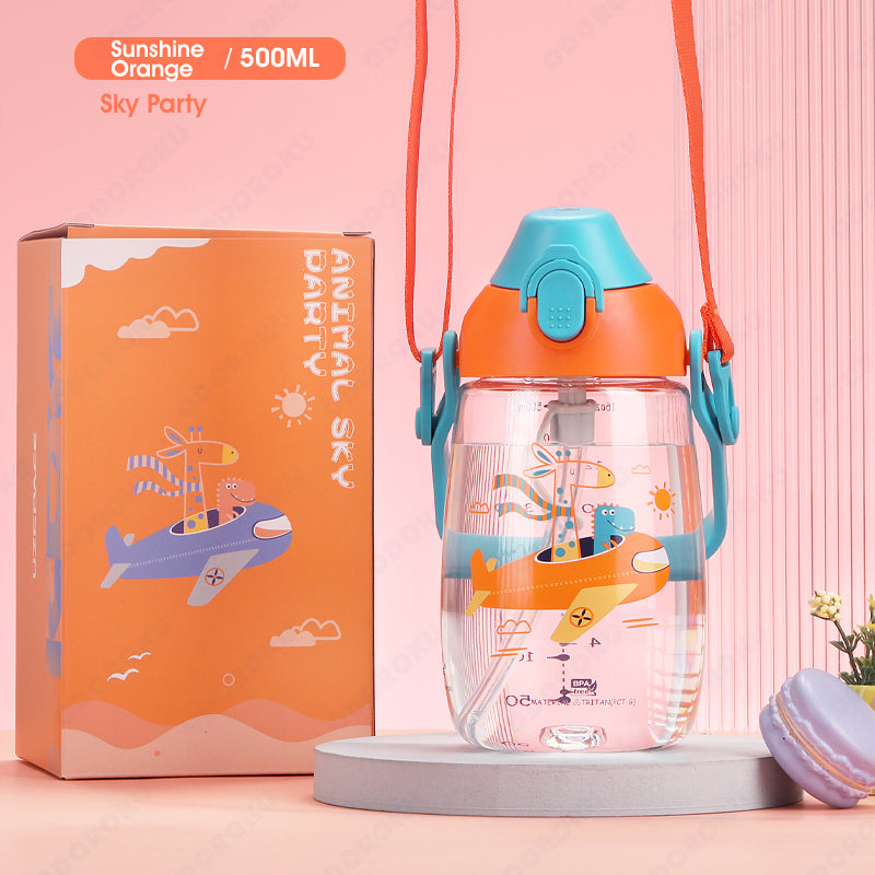 ODOROKU Kids & Baby Water Bottle Tritan Material with Sippy Straw and Removable Strap BPA Free Portable Water Bottle Large Handle and Water Level Scale Leakproof Lock 500/680/730/1500ml - ODOROKU