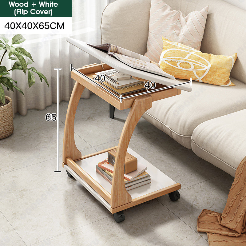 ODOROKU C Shaped Foldable Laptop Work Table with Wheels Wooden Movable Work Study Table with Reclinable Tabletop Small Sofa Side Laptop Desk Couch TV Tray Table for Living Room Bedroom - ODOROKU