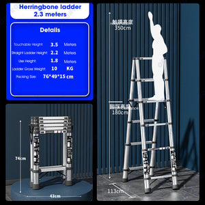 ODOROKU Telescopic Ladder A-Frame Stainless Steel Extension Ladders Multi-Purpose Collapsible Ladder for Household Commercial Aircon Renovation Herringbone Ladder Folding Ladders - ODOROKU