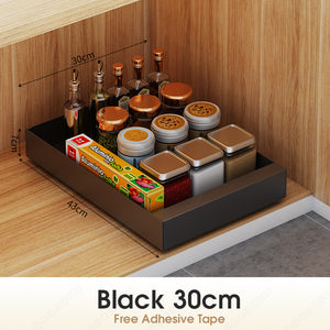 ODOROKU 25/30/35/40cm Width Kitchen Pull Out Drawer Basket Pull Out Cabinet Organizer Fixed With Adhesive Nano Film Heavy Duty Storage and Organization Slide Out Pantry Shelves Sliding Drawer Pantry Shelf for Kitchen Bowl and Dish Cabinet - ODOROKU