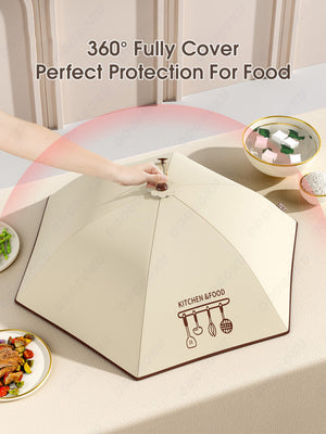 ODOROKU Cute Aluminum Foil Foldable Table Dustproof Food Cover Dish Cover Foldable Insulated Thermal Food Cover Collapsible Dustproof Beige - ODOROKU