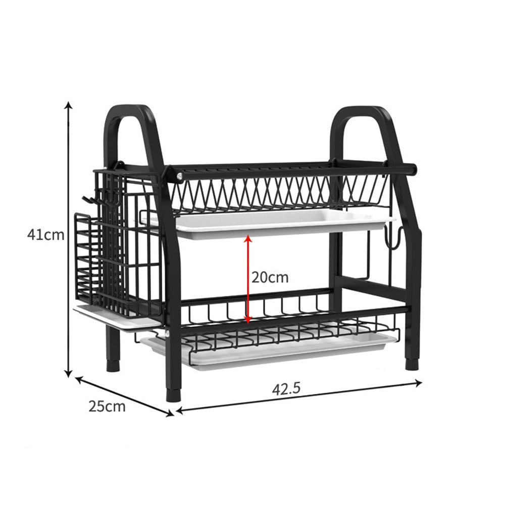 ODOROKU 2 Tier Dish Rack 304 Stainless Steel with Utensil Knife Holder and Cutting Board Holder Dish Drainer - ODOROKU