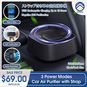 ODOROKU Portable Car Air Purifier with Strap Negative Ion PM2.5 Purification And Deodorization USB Rechargeable For Car - ODOROKU