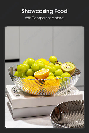 ODOROKU Modern Creative Stylish Large Fruit Bowl/ Basket Food Grade Wave Design Multifunctional Decorative Plastic Fruit Holder Stand Storage Baskets for Countertop Grey Beige Transparent - ODOROKU