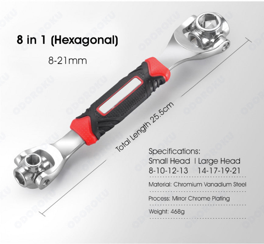 ODOROKU Universal Wrench 52 in 1 Socket Wrench Multifunction Wrench Tool with 360 Degree Rotating Head 6 Point 12 Point Spanner Tool for Home and Car Repair - ODOROKU