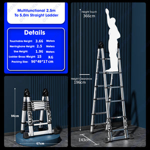 ODOROKU Telescopic Ladder A-Frame Stainless Steel Extension Ladders Multi-Purpose Collapsible Ladder for Household Commercial Aircon Renovation Herringbone Ladder Folding Ladders - ODOROKU