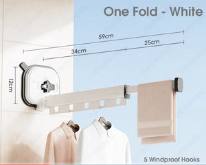 ODOROKU Wall Mounted Retractable Clothes Hanger Aluminium Expandable Laundry Rack Clothes Drying Rack Hanger Heavy Duty and Space Saving Clothes Rack No-punch Folding Wall-Mounted Invisible Clothesline Pole - ODOROKU