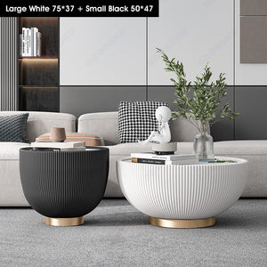 ODOROKU Sintered Stone Coffee Table with Microfiber Leather Set of 2 Set Golden Frame Minimalist Circular and Marble Material Pattern Tables, Living Room Bedroom Apartment Modern Industrial Space Saving - ODOROKU