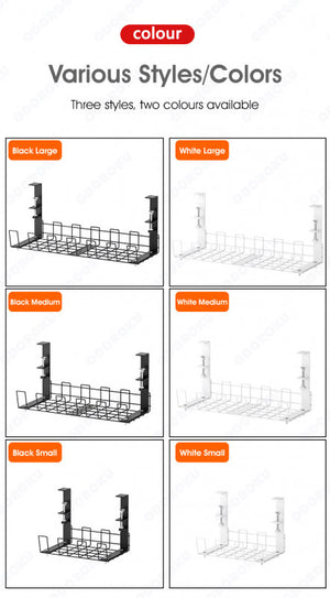 ODOROKU Undersink Office Desk Cable Management Tray Nail Free No Drill Steel Desk Cable Organizers, Wire Management Tray Cable Management Rack Desk Cable Tray with Wire Organizer and Desk Cord Organizer Black White - ODOROKU