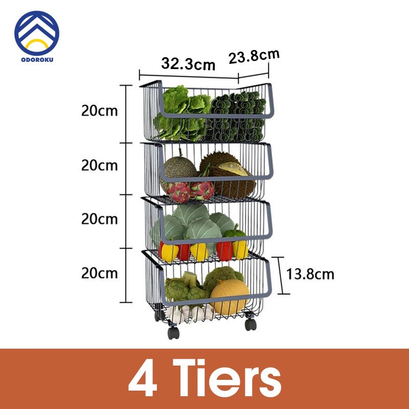 ODOROKU 2/3/4/5 Tiers Kitchen Basket Rack with Wheels Multipurpose Rack Storage Heavy Duty Vegetable And Fruit Basket - ODOROKU