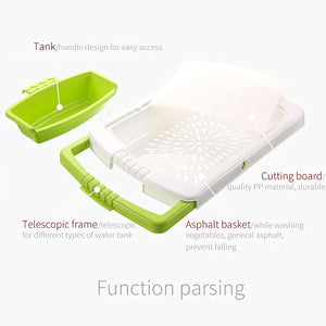 ODOROKU 3 in 1 Cutting Board Multi Function Chopping Block Kitchen Sink Drain Basket Removable Blocks Antibacterial Non-slip Plastic Cutting Board With Storage Multifunction Washable Cutting Board for Meat Vegetable Fruit - ODOROKU