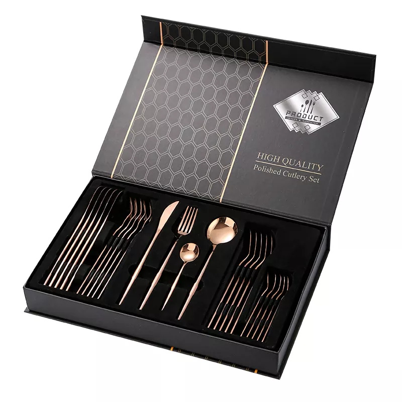 ODOROKU 24 Silverware Thin Handles with Gift Box 304 Stainless Steel Cutlery set, Housewarming Gift, flatware set with Knife/Fork/Spoon/Teaspoon Utensils Set - ODOROKU