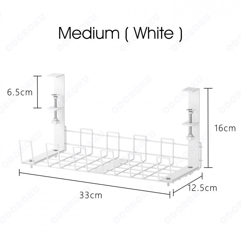 ODOROKU Undersink Office Desk Cable Management Tray Nail Free No Drill Steel Desk Cable Organizers, Wire Management Tray Cable Management Rack Desk Cable Tray with Wire Organizer and Desk Cord Organizer Black White - ODOROKU