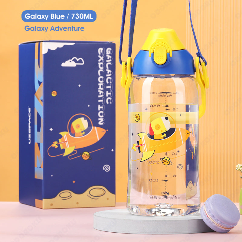 ODOROKU Kids & Baby Water Bottle Tritan Material with Sippy Straw and Removable Strap BPA Free Portable Water Bottle Large Handle and Water Level Scale Leakproof Lock 500/680/730/1500ml - ODOROKU