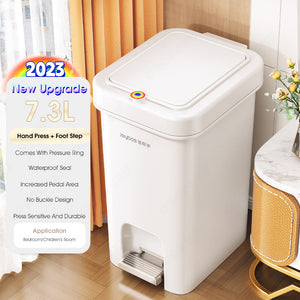 ODOROKU Hand Press/Foot Pedal Flip Up Rubbish Bin With Lid Plastic 2 Ways Opening Foot Pedal Garbage Bins Trash Bin Garbage Can Waste Bin Dustbin Recycling Bin For Living Room Kitchen Bedroom Bathroom 7.3L/10.4L/16.5L/21.5L - ODOROKU