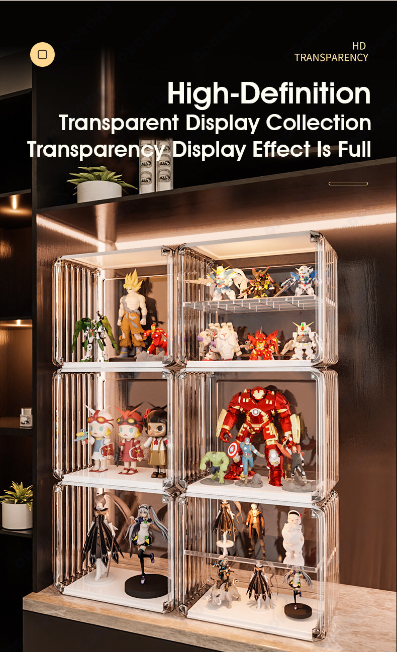 ODOROKU Popmart Stackable Display Case with Magnetic Door and Removable Shelves Acrylic Display Box Stackable Dustproof Display Box for Collectibles Toys Figures Storage Easy to Assemble - ODOROKU