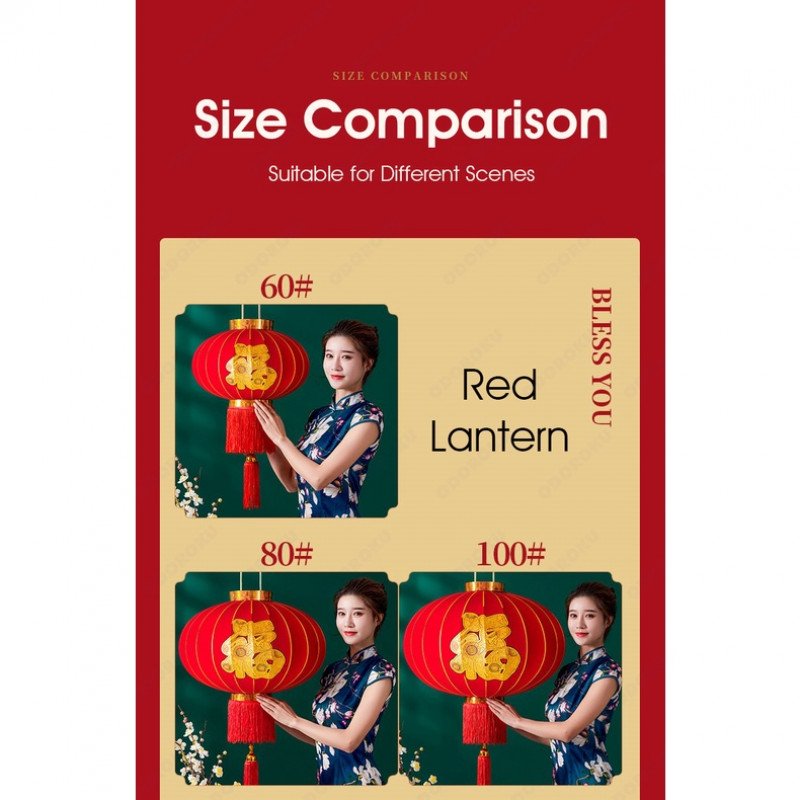 (Set of 2) ODOROKU Premium Foldable Huge Size Traditional Chinese Hanging Lanterns with LED Light Decorative Indoor Red Velvet Lamps Chinese New Year Lanterns - ODOROKU