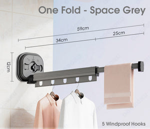 ODOROKU Wall Mounted Retractable Clothes Hanger Aluminium Expandable Laundry Rack Clothes Drying Rack Hanger Heavy Duty and Space Saving Clothes Rack No-punch Folding Wall-Mounted Invisible Clothesline Pole - ODOROKU