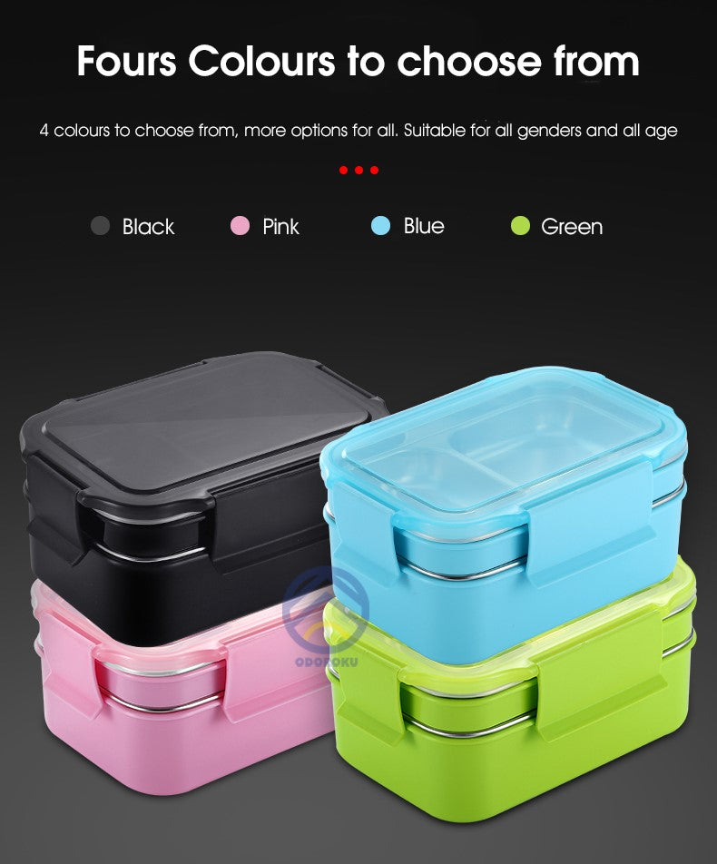 ODOROKU 304 Stainless Steel 2 Levels Bento Box Japanese Lunch Box Kit 1000ml ,2Compartment Leak-proof Bento Lunch Box - ODOROKU