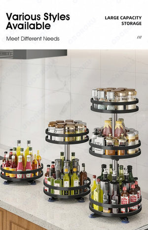 ODOROKU 1/2/3 Tier Rotating Spice Rack Height Adjustable Spice Shelf 360 Degree Round Rotatable Seasoning Organizer for Kitchen Bathroom Black White - ODOROKU