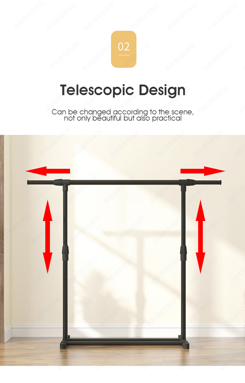 ODOROKU Height & Length Adjustable Clothes Rack for Hanging Clothes Clothing Rack, Rolling Garment Rack, Hanging Rack for Clothes, Double Rod Wardrobe Rack with Lockable Wheels - ODOROKU