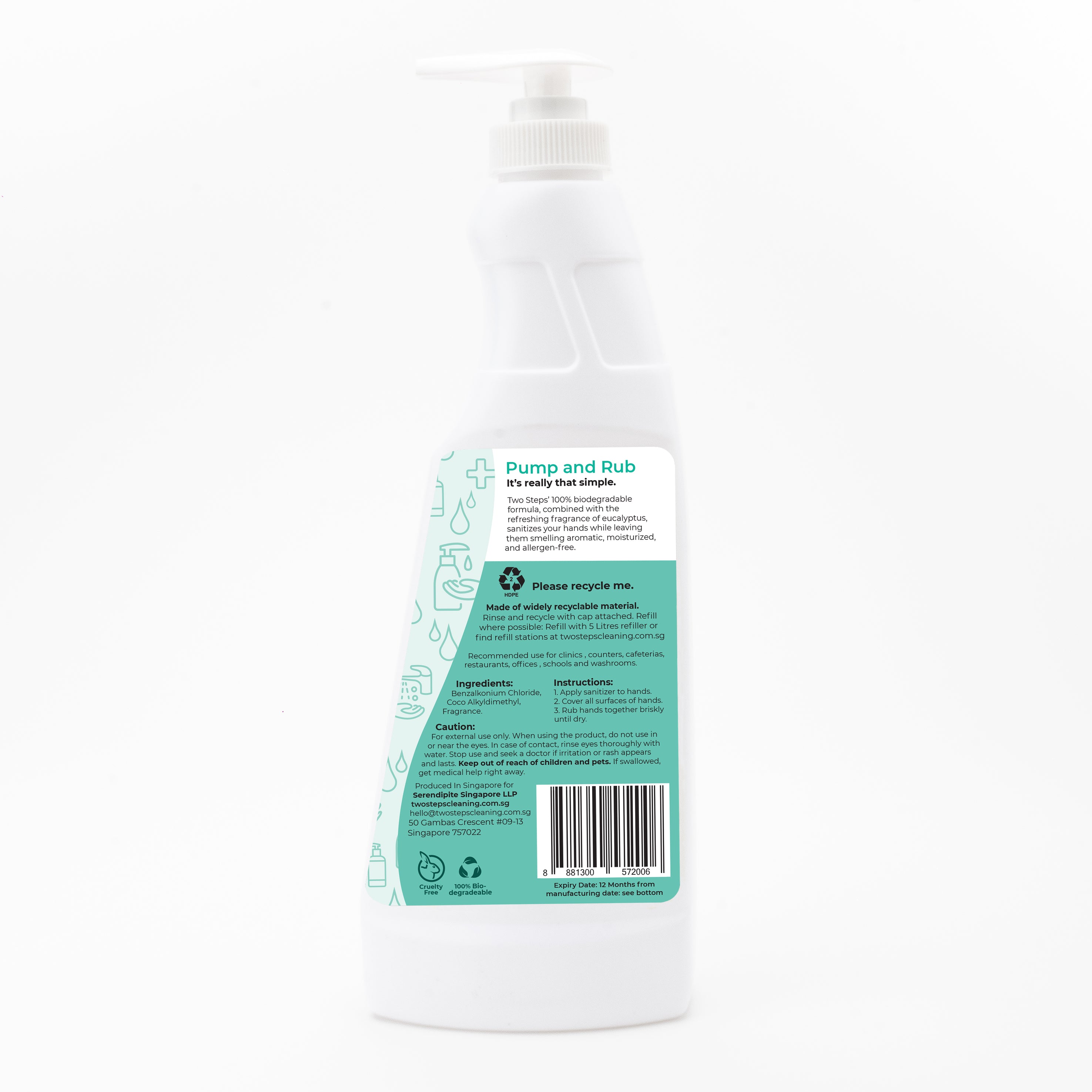 ODOROKU x Two Steps Cleaning Hand Sanitizer Alcohol Free 500ml / 5 Litre - Eucalyptus Kills 99% Bacteria Moisturizing Safe for Sensitive Hands - ODOROKU