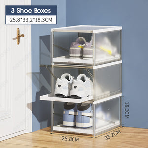 (Set of 3) ODOROKU Stackable Pull Out Drawer Shoe Storage Rack with Clear Door Shoe Stacking Drawer Box Transparent Plastic Storage Bins with Lids Shoe Storage Shoe Organizer Shoe Box Sneaker Storage - ODOROKU